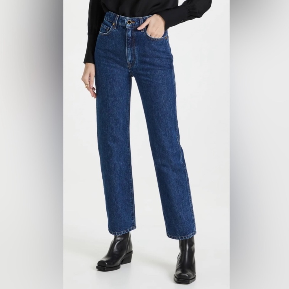 NEW Khaite Abigail High Waist Straight Leg Jeans Montgomery Dark Blue Size 27